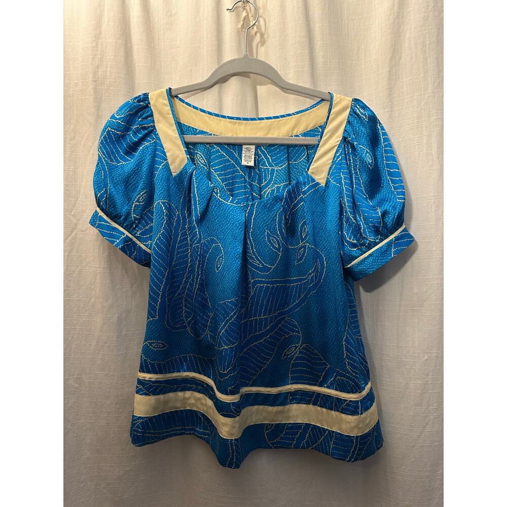 Diane Von Furstenberg Silk Blouse Puffed Short Sleeve Womens Size 4